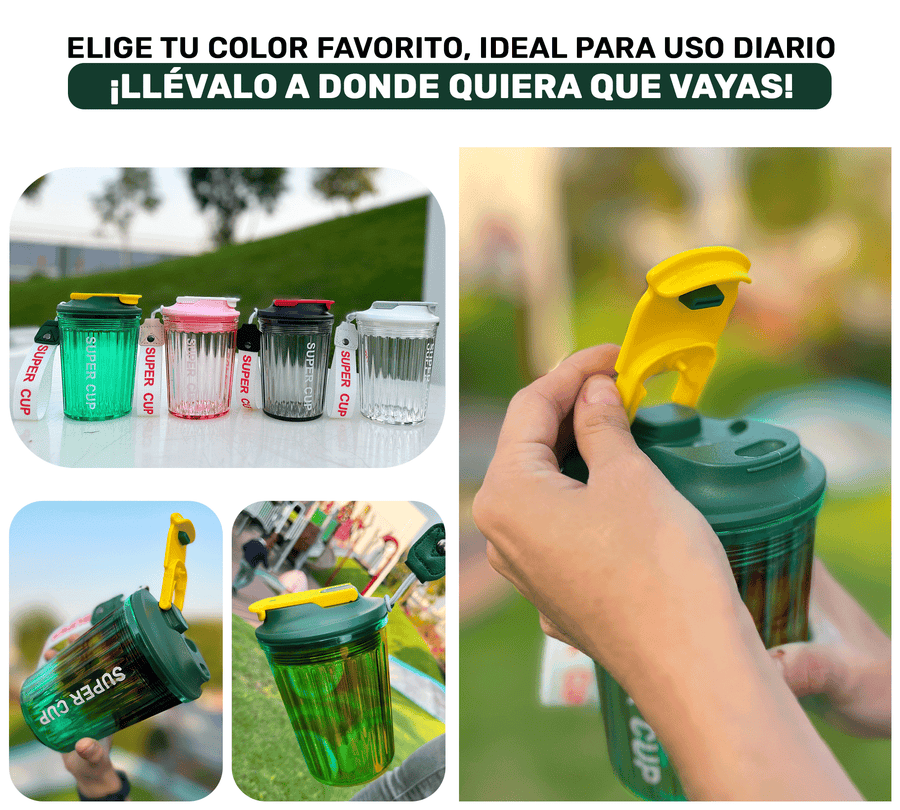 Vaso Térmico Antiderrame 450 ml con Asa Portátil · Doble Pared · Frío 12 h color Verde