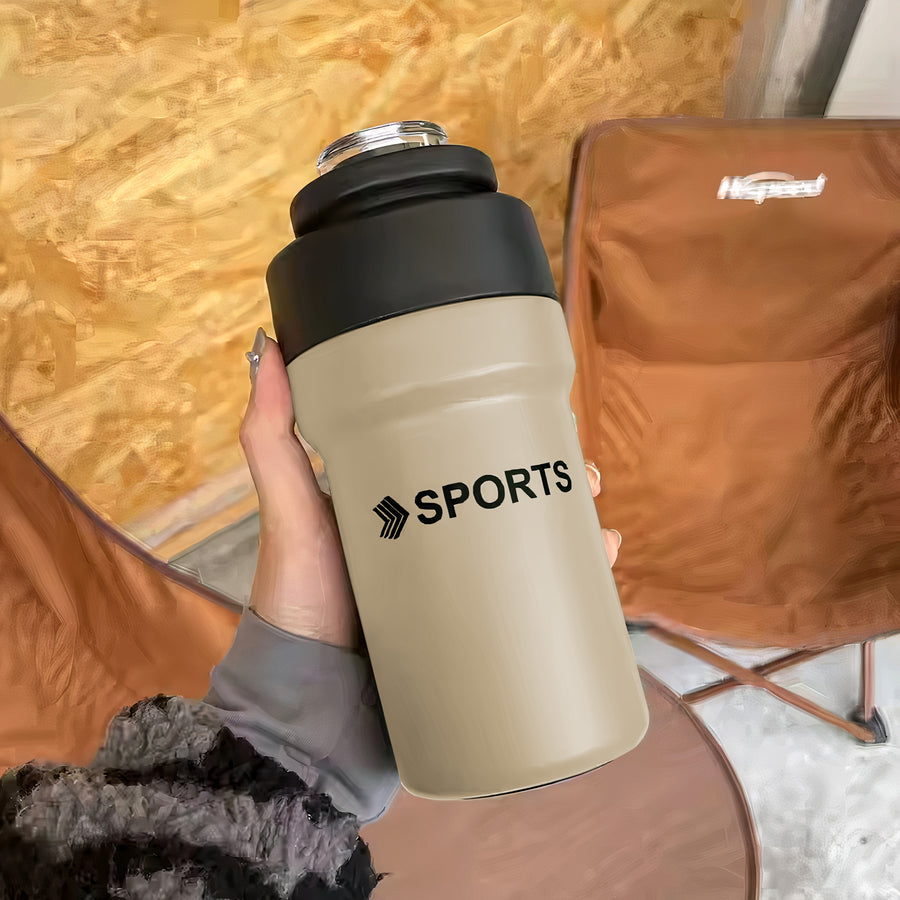 Termo Deportivo Antiderrame de Acero Inoxidable · Con Popote y Tapa Abatible color Khaki