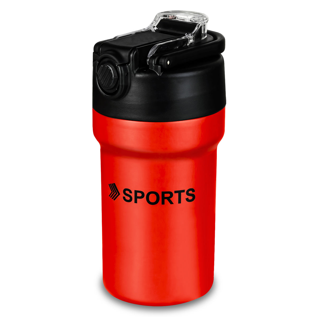 Termo Deportivo Antiderrame de Acero Inoxidable · Con Popote y Tapa Abatible color Rojo