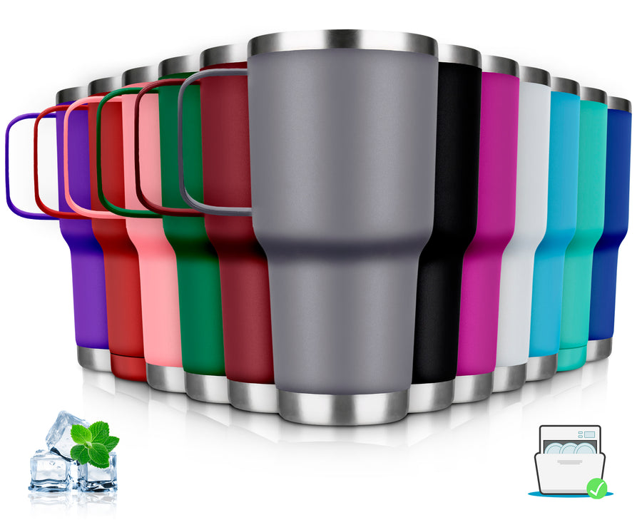 Termo con Asa 30 oz (800 ml) de Acero Inoxidable · Frío 24 h y Caliente 12 h · Gris color Gris