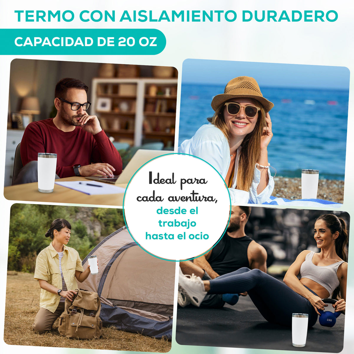 Termo para Café 20 oz de Acero Inoxidable · Tapa Magnética Antiderrame · Doble Pared color Blanco