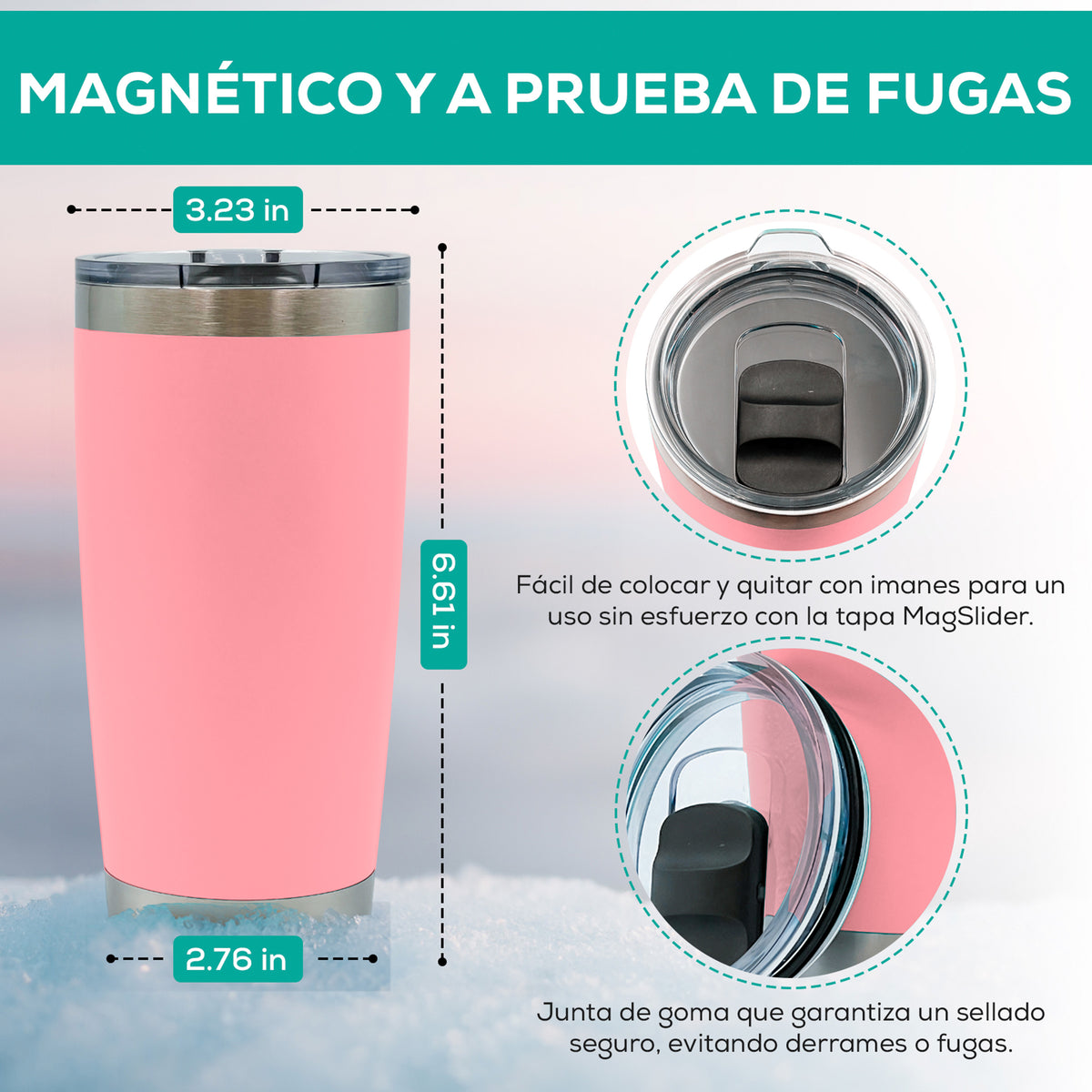 Termo para Café 20 oz de Acero Inoxidable · Tapa Magnética Antiderrame · Doble Pared color Rosa Claro