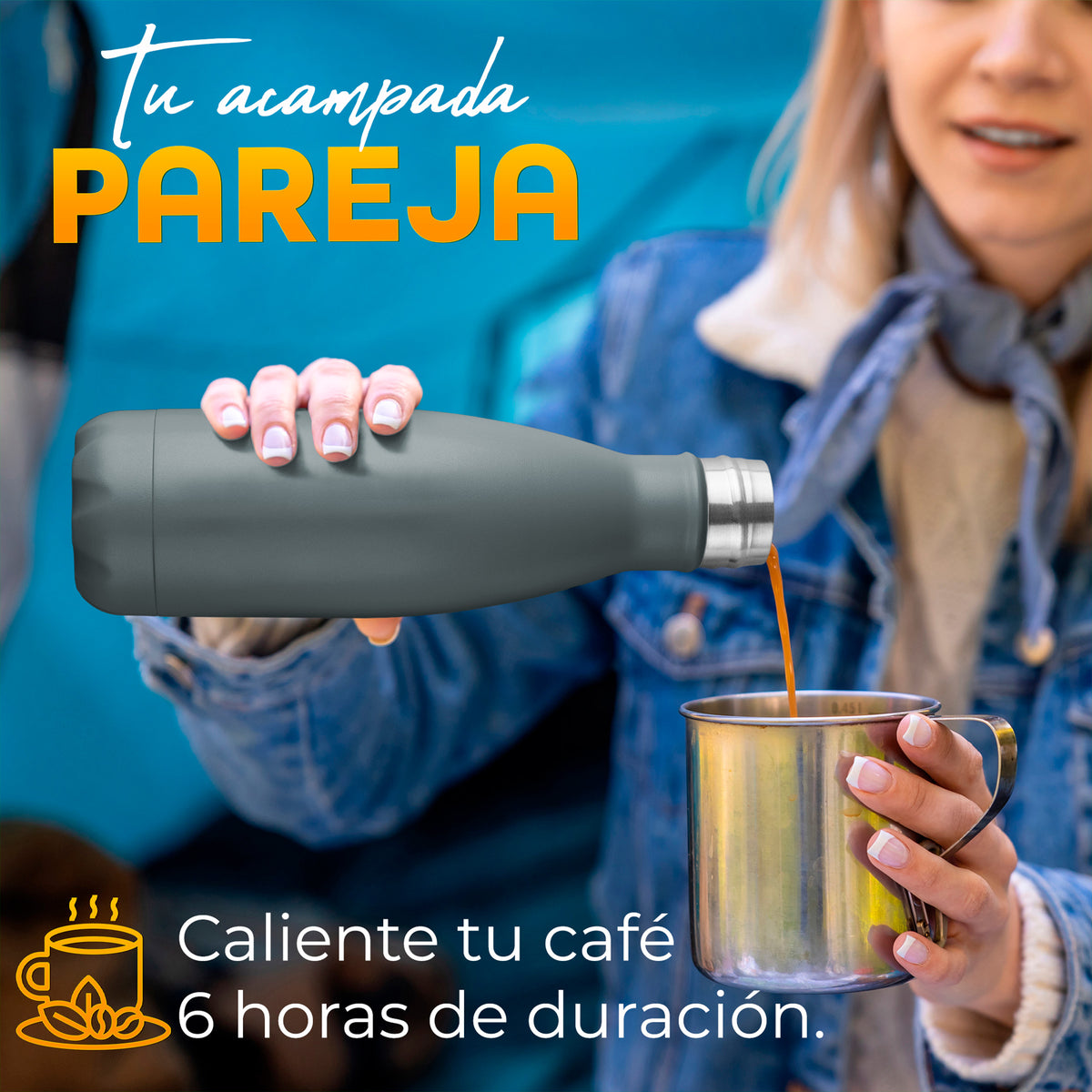 Termo Botella de Acero Inoxidable 500 ml Doble Pared · Frío y Caliente color Gris Mate