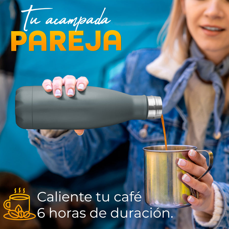 Termo Botella de Acero Inoxidable 500 ml Doble Pared · Frío y Caliente color Gris Mate