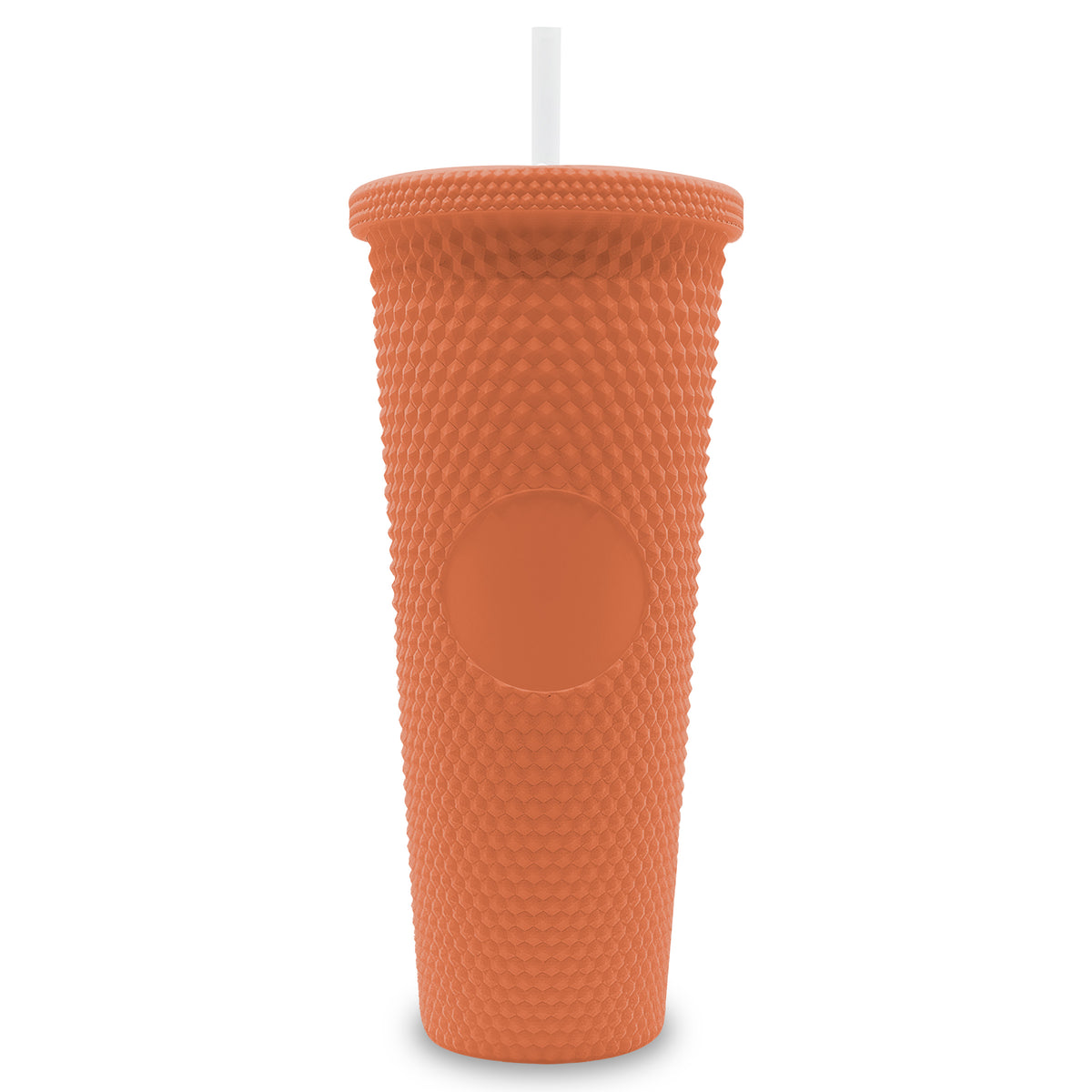 Vaso Térmico con Tachuelas 700 ml · Popote y Tapa de Rosca · Doble Pared color Coral
