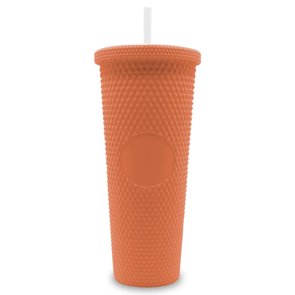 Vaso Térmico con Tachuelas 700 ml · Popote y Tapa de Rosca · Doble Pared color Coral