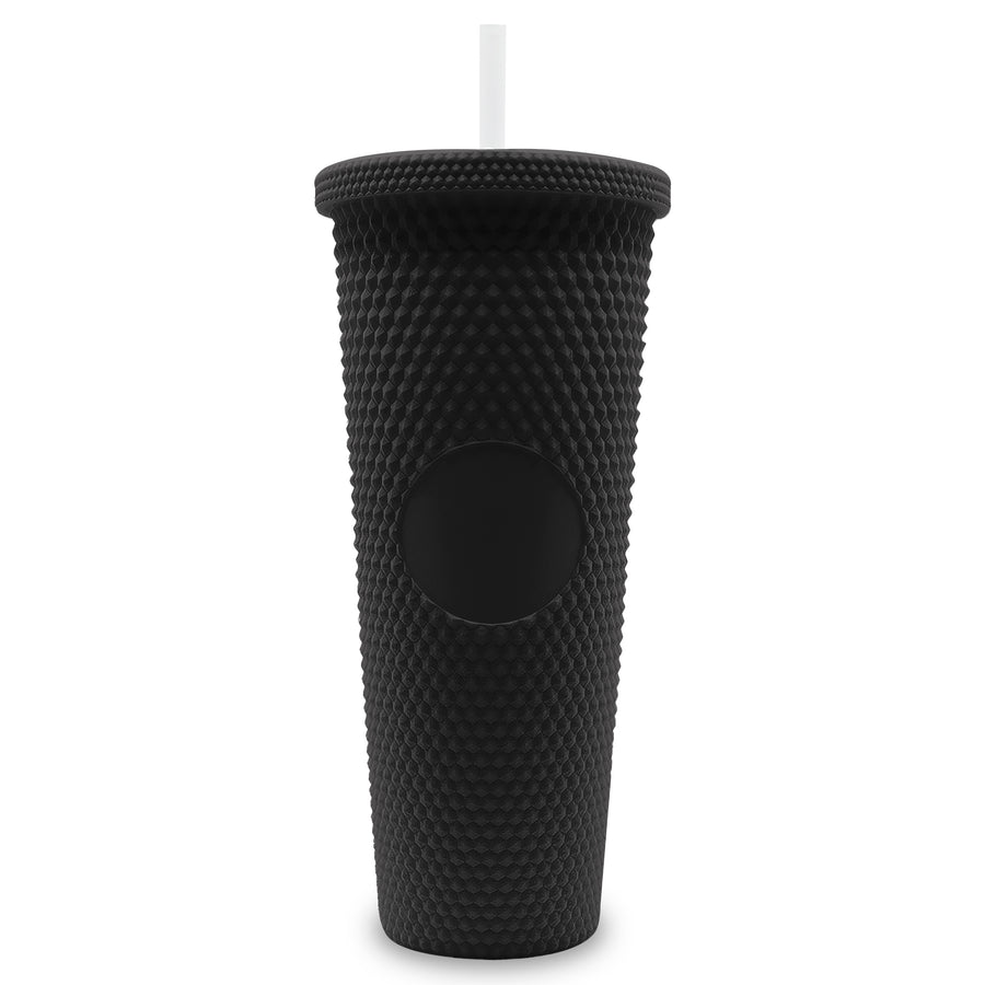 Vaso Térmico con Tachuelas 700 ml · Popote y Tapa de Rosca · Doble Pared color Negro