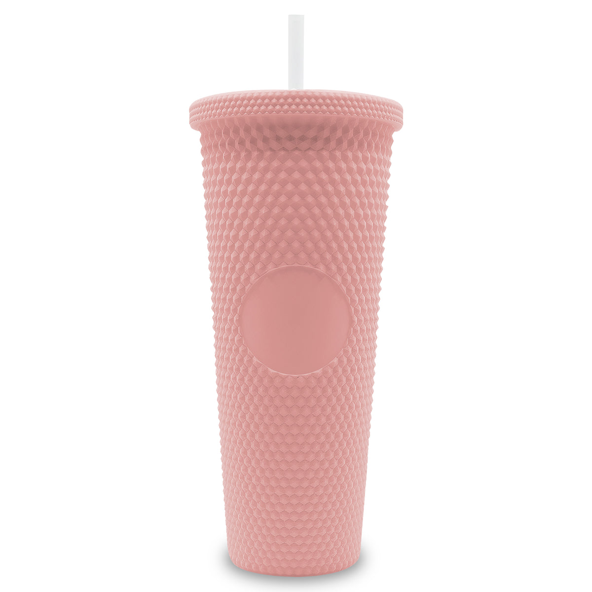 Vaso Térmico con Tachuelas 700 ml · Popote y Tapa de Rosca · Doble Pared color Rosa