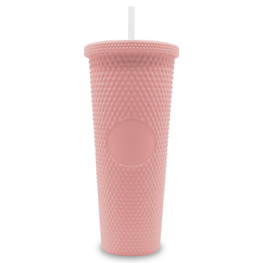 Vaso Térmico con Tachuelas 700 ml · Popote y Tapa de Rosca · Doble Pared color Rosa