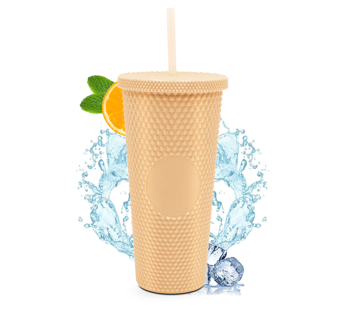 Vaso Térmico Texturizado con Relieve 700 ml · Popote y Tapa de Rosca · Doble Pared color Beige