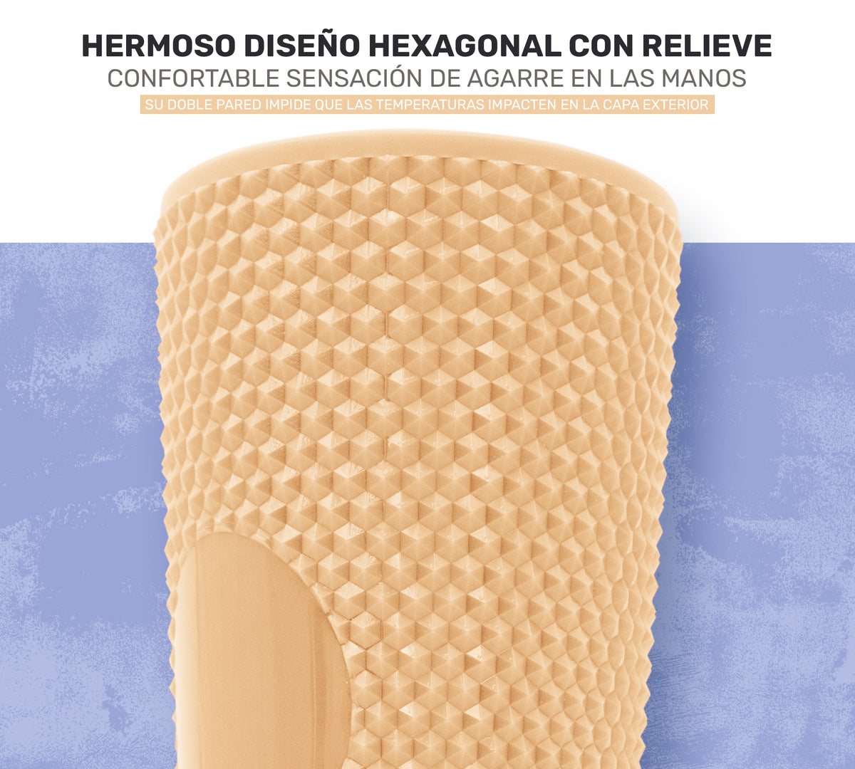 Vaso Térmico Texturizado con Relieve 700 ml · Popote y Tapa de Rosca · Doble Pared color Beige