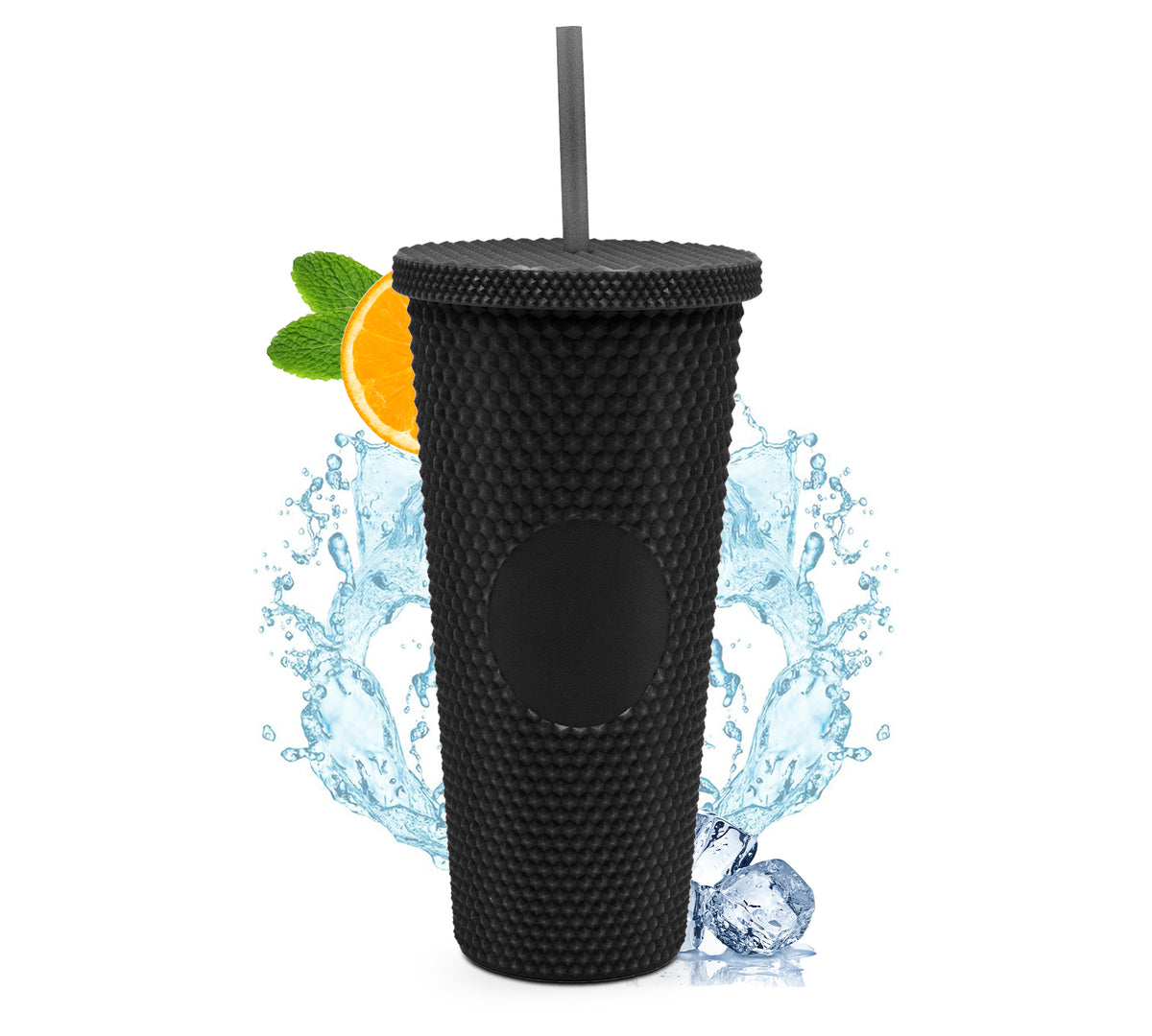Vaso Térmico Texturizado con Relieve 700 ml · Popote y Tapa de Rosca · Doble Pared color Negro