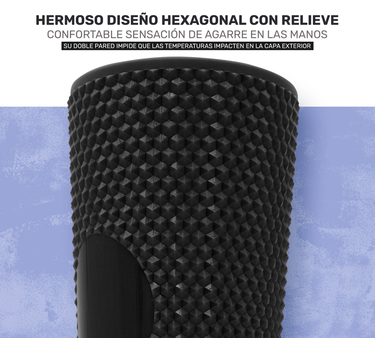 Vaso Térmico Texturizado con Relieve 700 ml · Popote y Tapa de Rosca · Doble Pared color Negro