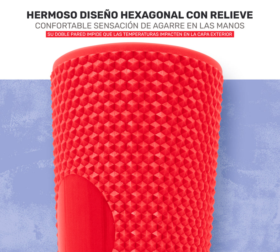 Vaso Térmico Texturizado con Relieve 700 ml · Popote y Tapa de Rosca · Doble Pared color Rojo