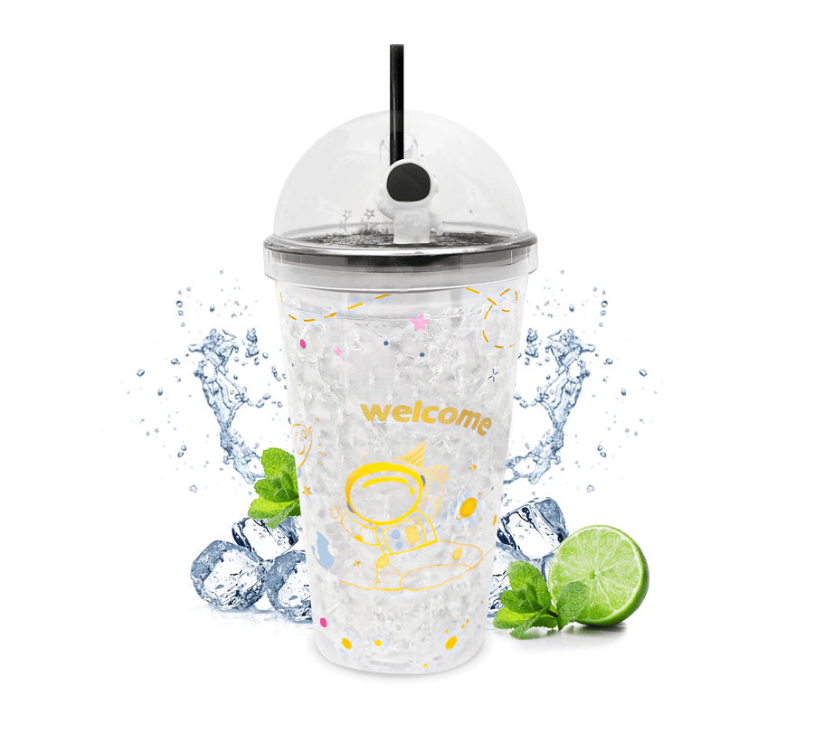 Vaso Congelable Infantil Diseño Astronauta 450 ml · Con Popote y Tapa Domo