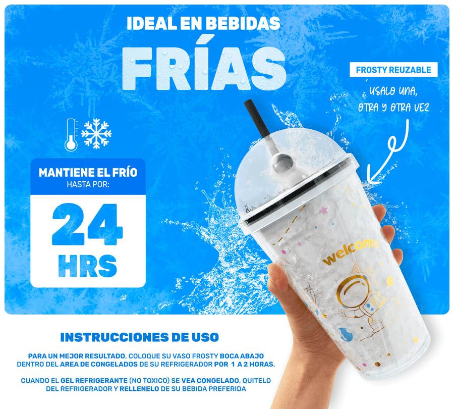 Vaso Congelable Infantil Diseño Astronauta 450 ml · Con Popote y Tapa Domo