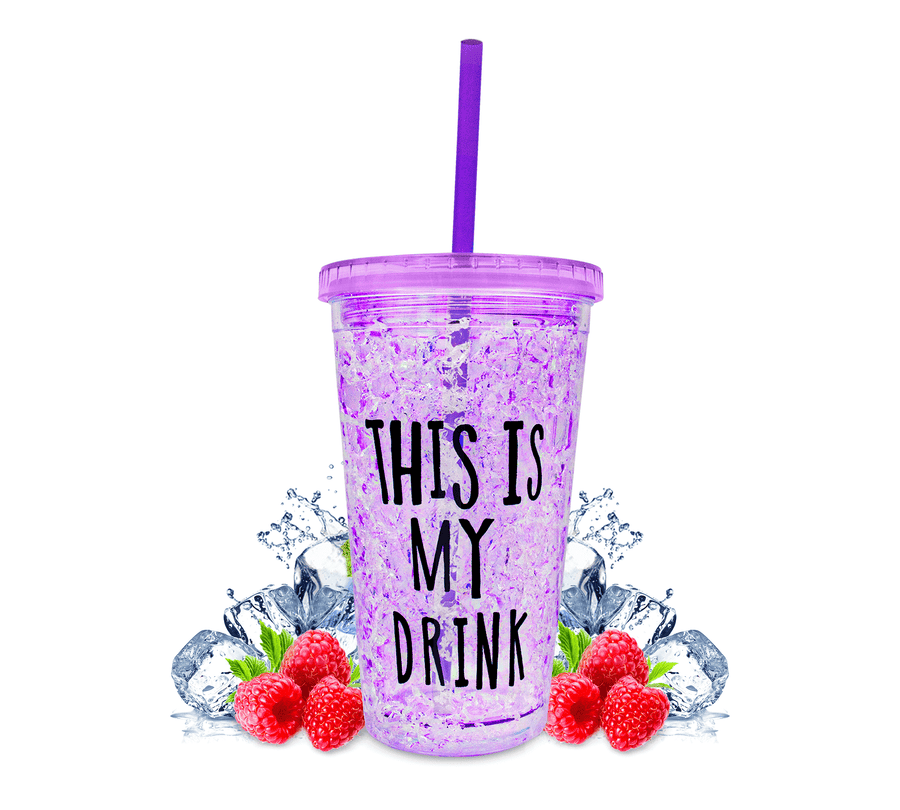 Vaso Frappé Congelable “This Is My Drink” 450 ml · Gel Refrigerante · Con Popote color Morado