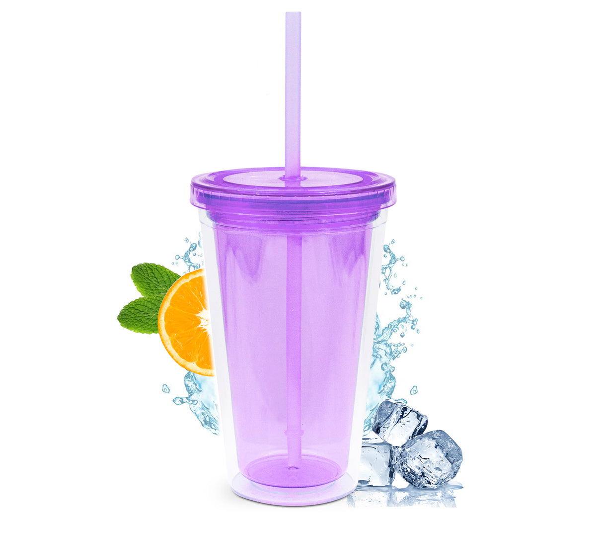 Vaso Térmico con Popote y Tapa 450 ml · Doble Pared · Colores Neón color Morado