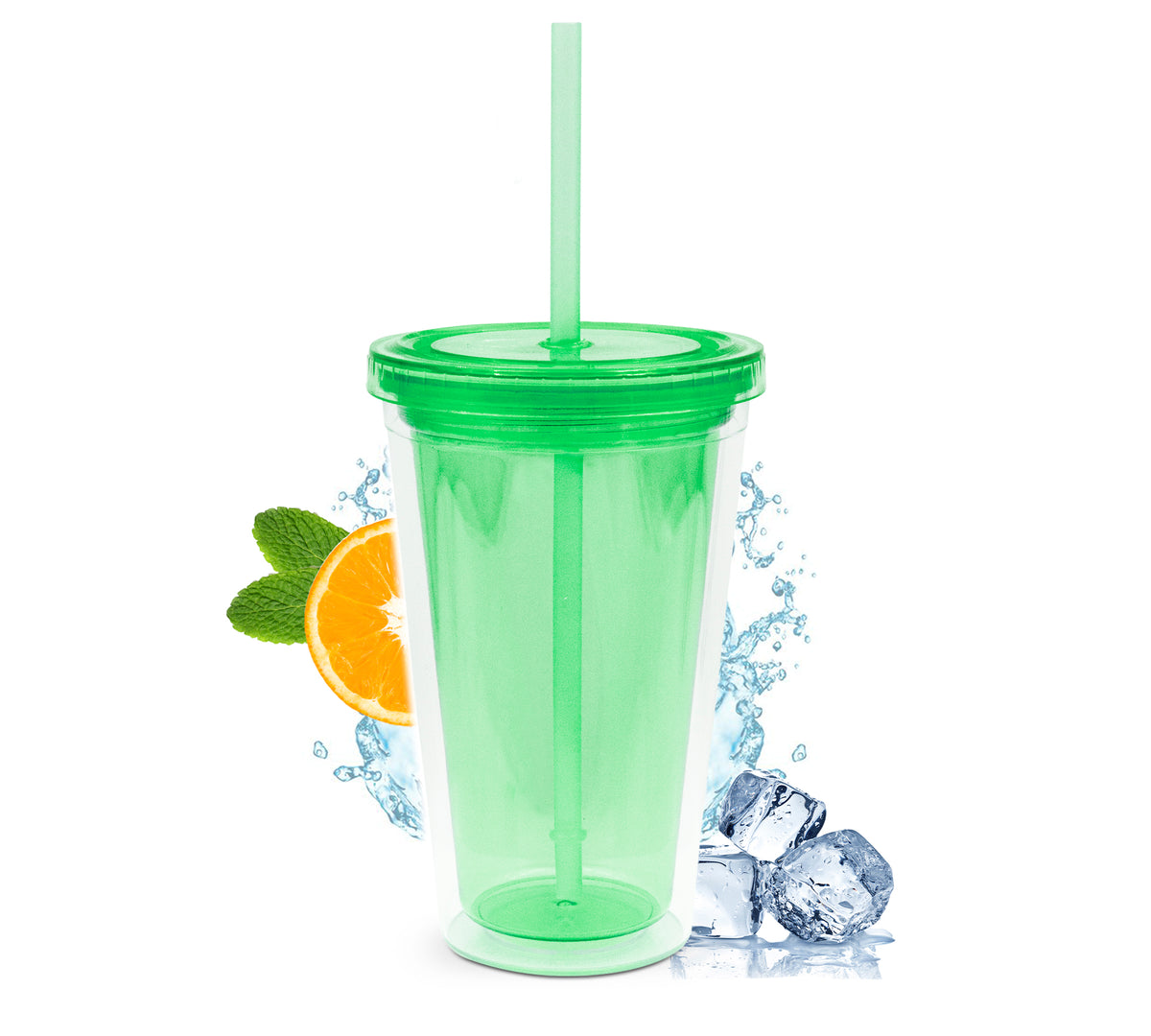 Vaso Térmico con Popote y Tapa 450 ml · Doble Pared · Colores Neón color Verde