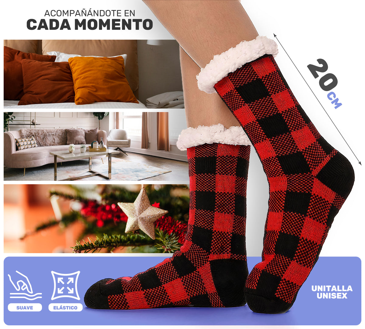2 Pares de Calcetas Térmicas Afelpadas con Sherpa · Antiderrapantes · Unitalla