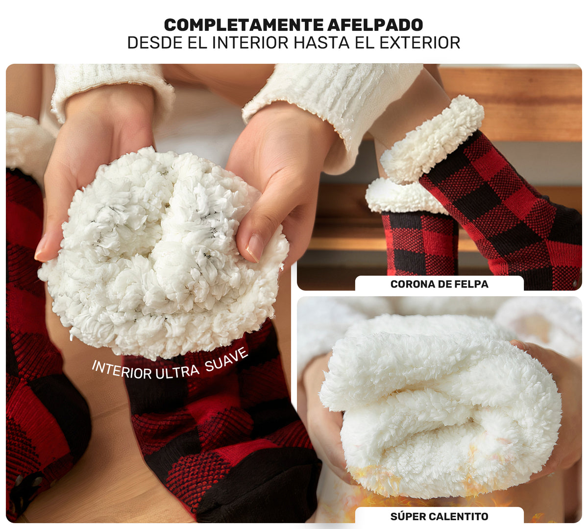 2 Pares de Calcetas Térmicas Afelpadas con Sherpa · Antiderrapantes · Unitalla