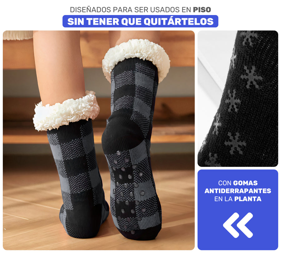 2 Pares de Calcetas Térmicas Afelpadas con Sherpa · Antiderrapantes · Unitalla