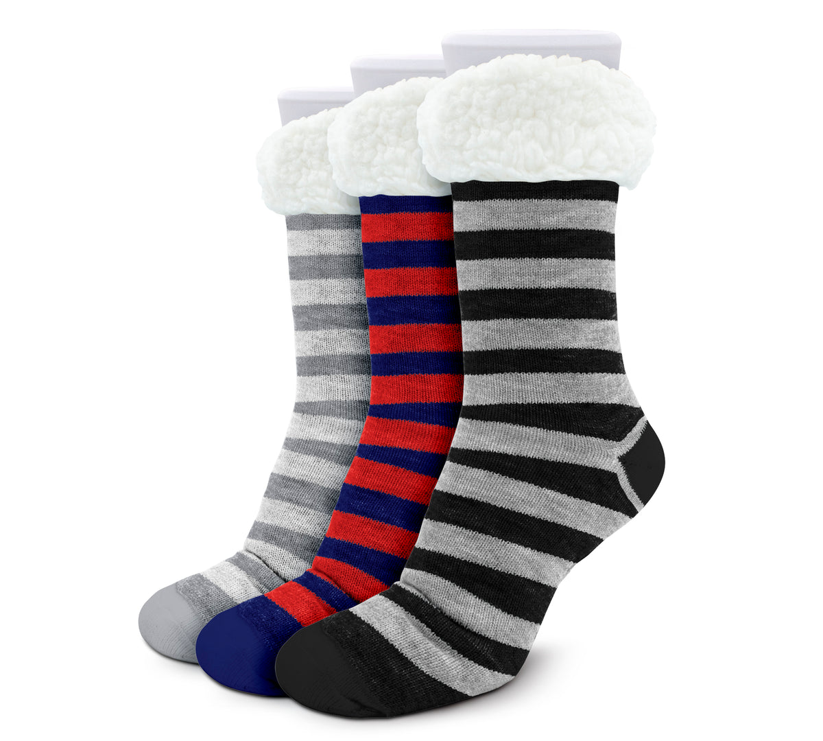 3 Pares de Calcetones Térmicos con Sherpa a Rayas · Antiderrapantes · Unitalla Unisex