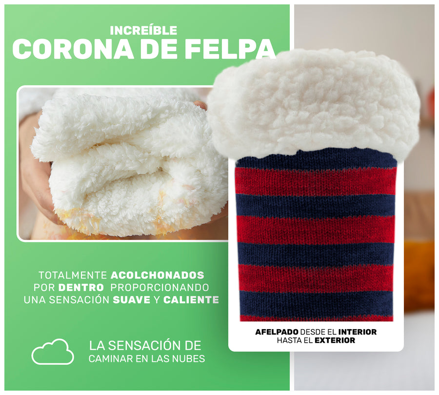 3 Pares de Calcetones Térmicos con Sherpa a Rayas · Antiderrapantes · Unitalla Unisex