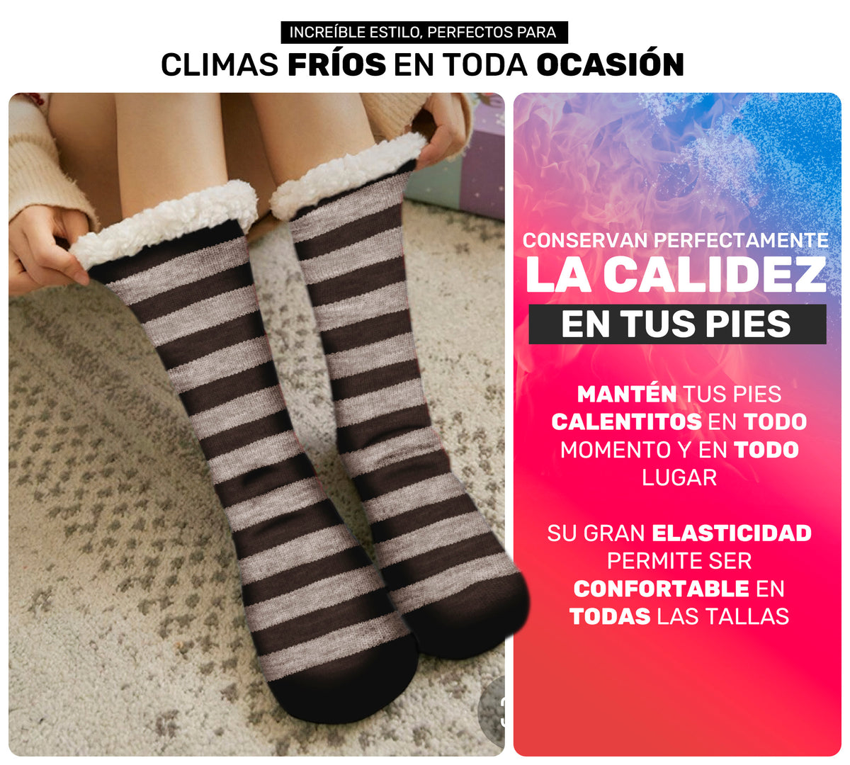 3 Pares de Calcetones Térmicos con Sherpa a Rayas · Antiderrapantes · Unitalla Unisex
