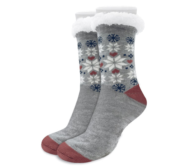 Calcetas Térmicas Afelpadas Antiderrapantes Mujer · Estampado Navideño color Vino