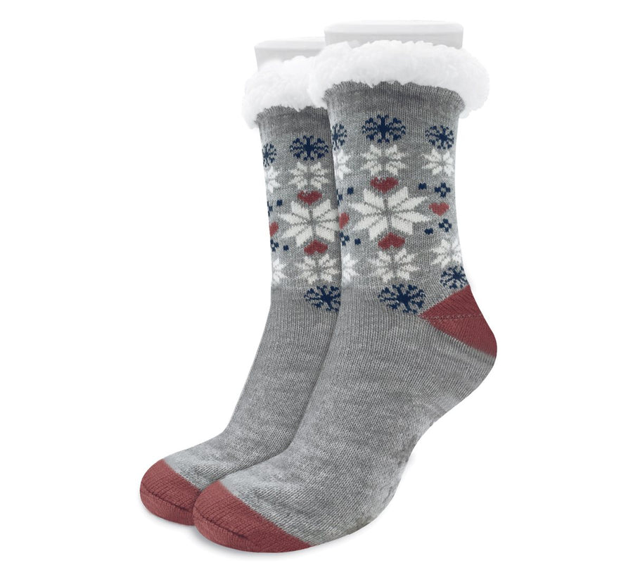 Calcetas Térmicas Afelpadas Antiderrapantes Mujer · Estampado Navideño color Vino