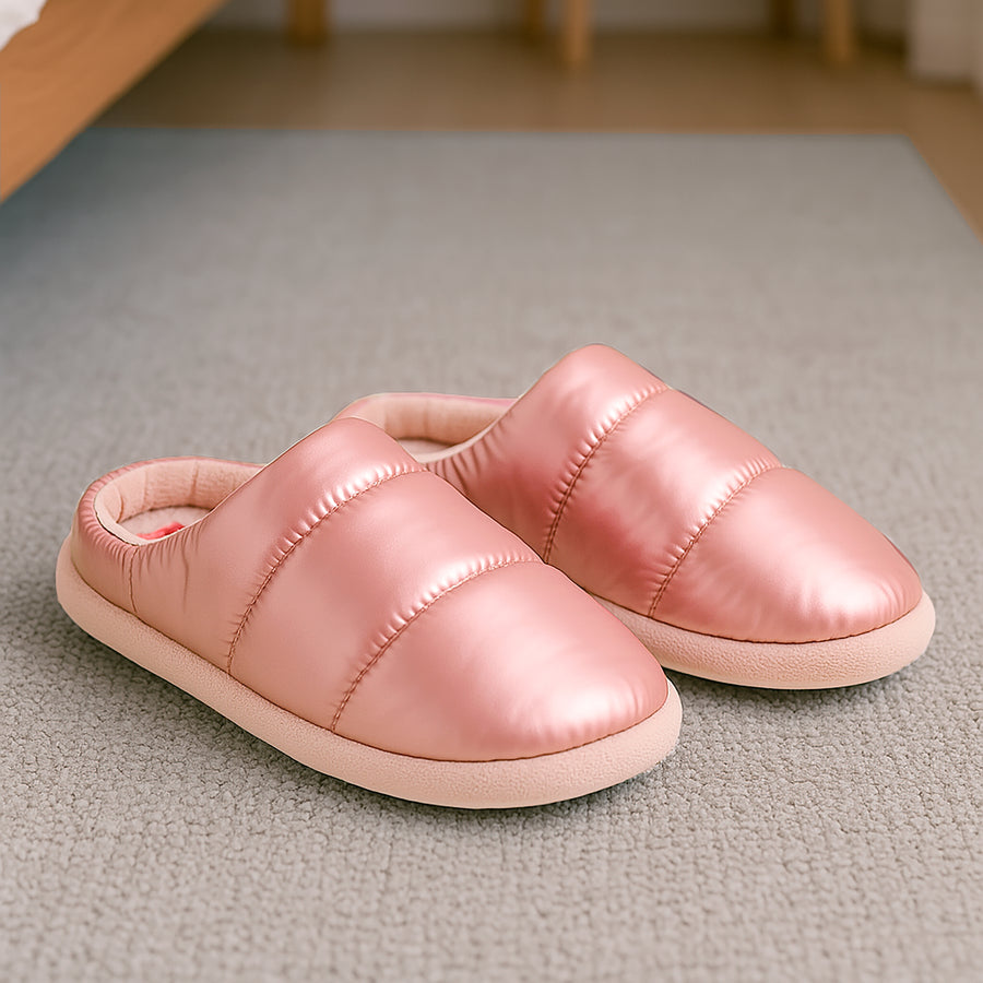 Pantuflas Acolchadas Unisex Tipo Puffer · Suela Antiderrapante · CH/M y G/XG color Rosa