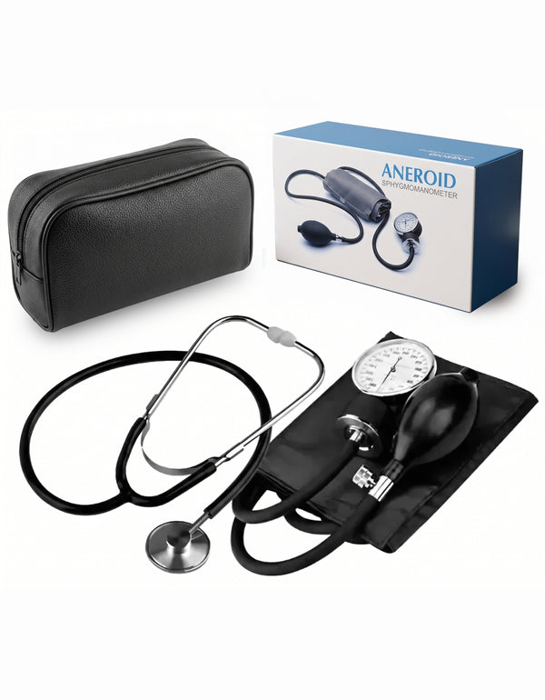 Baumanómetro Aneroide con Estetoscopio · Kit de Presión Arterial color Negro