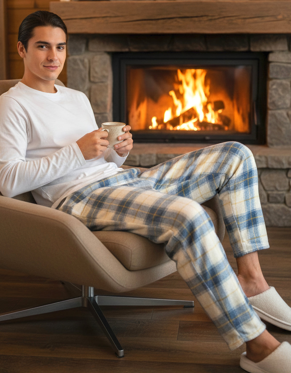 Pantalón de Pijama Hombre a Cuadros · Suave y Cómodo · Unitalla color Cuadros Amarillo y Azul