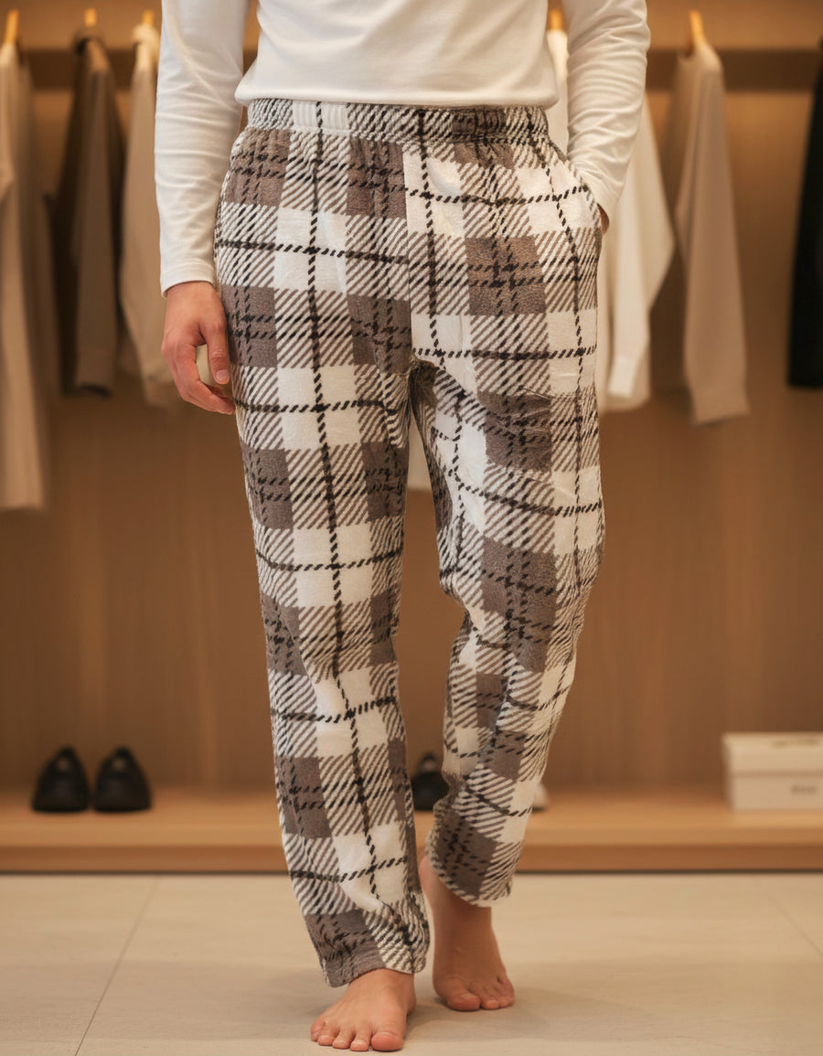 Pantalón de Pijama Hombre a Cuadros · Suave y Cómodo · Unitalla color Cuadros Café y Blanco