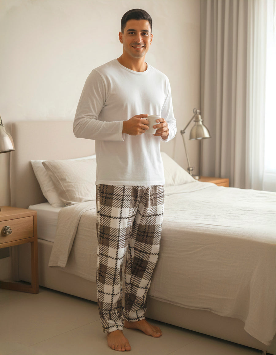 Pantalón de Pijama Hombre a Cuadros · Suave y Cómodo · Unitalla color Cuadros Café y Blanco