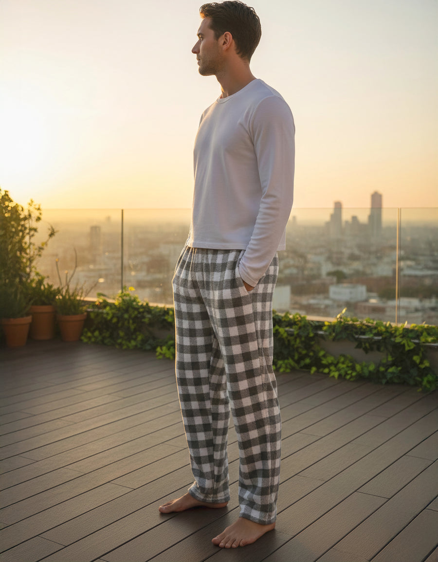 Pantalón de Pijama Hombre a Cuadros · Suave y Cómodo · Unitalla color Gris