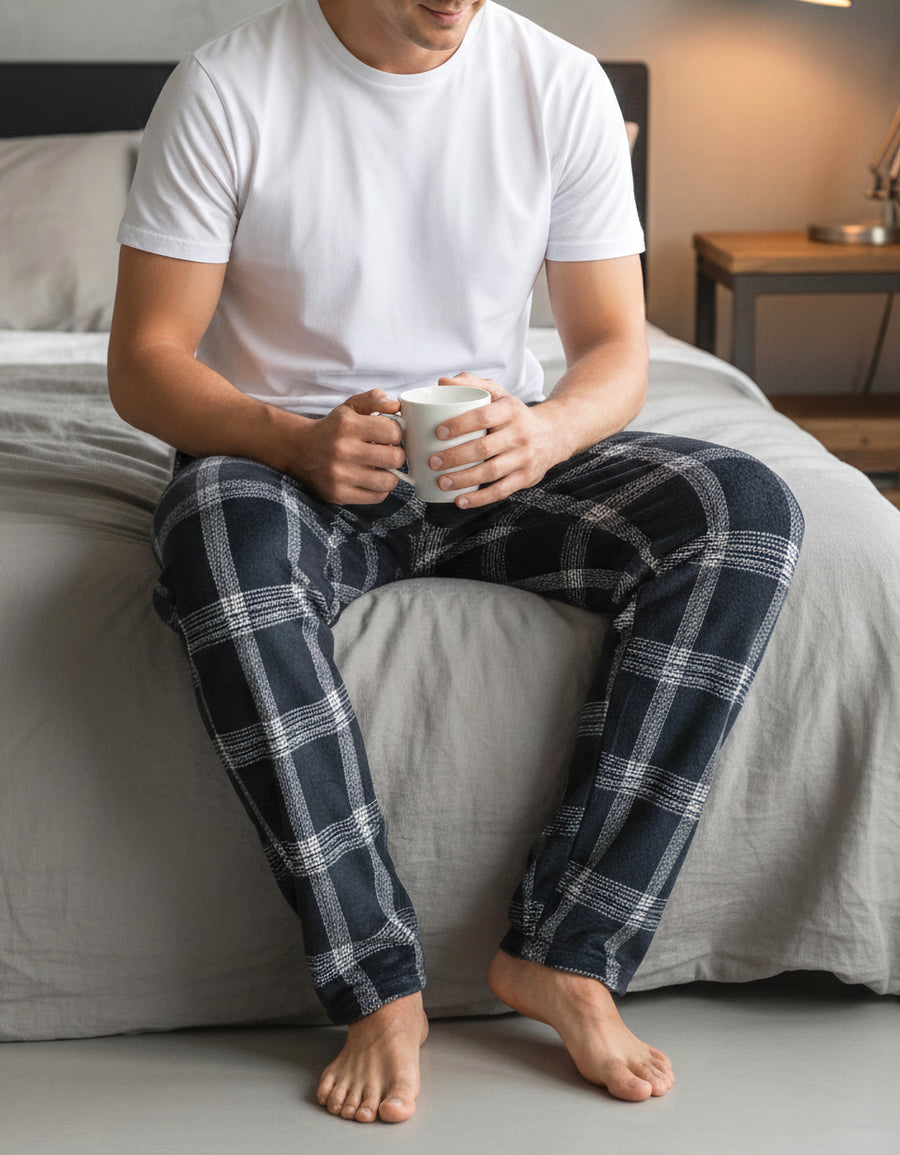 Pantalón de Pijama Hombre a Cuadros · Suave y Cómodo · Unitalla color Azul Marino