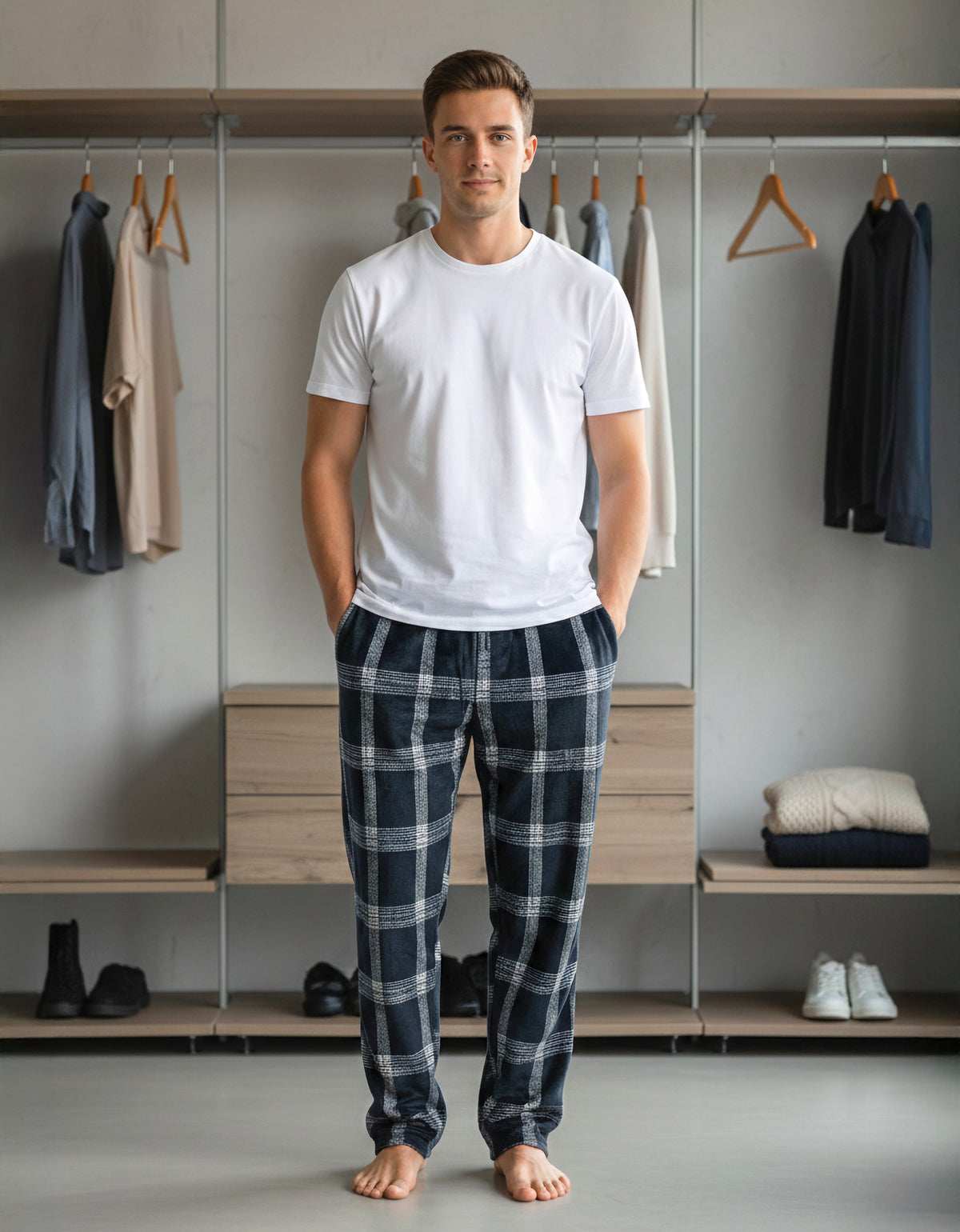 Pantalón de Pijama Hombre a Cuadros · Suave y Cómodo · Unitalla color Azul Marino