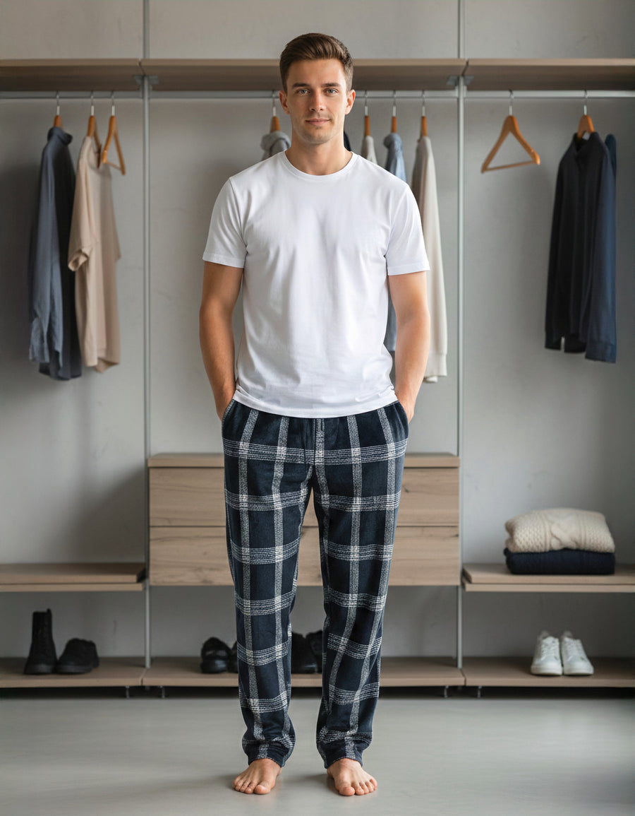 Pantalón de Pijama Hombre a Cuadros · Suave y Cómodo · Unitalla color Azul Marino