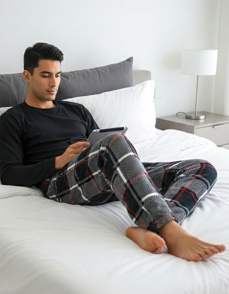 Pantalón de Pijama Hombre a Cuadros · Suave y Cómodo · Unitalla color Rojo
