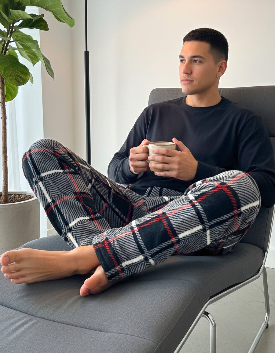 Pantalón de Pijama Hombre a Cuadros · Suave y Cómodo · Unitalla color Rojo