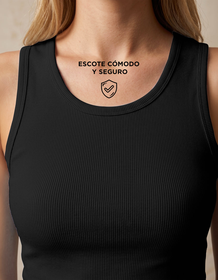 Playera Deportiva Sin Mangas Mujer Tank Top Acanalada · Unitalla color Negro
