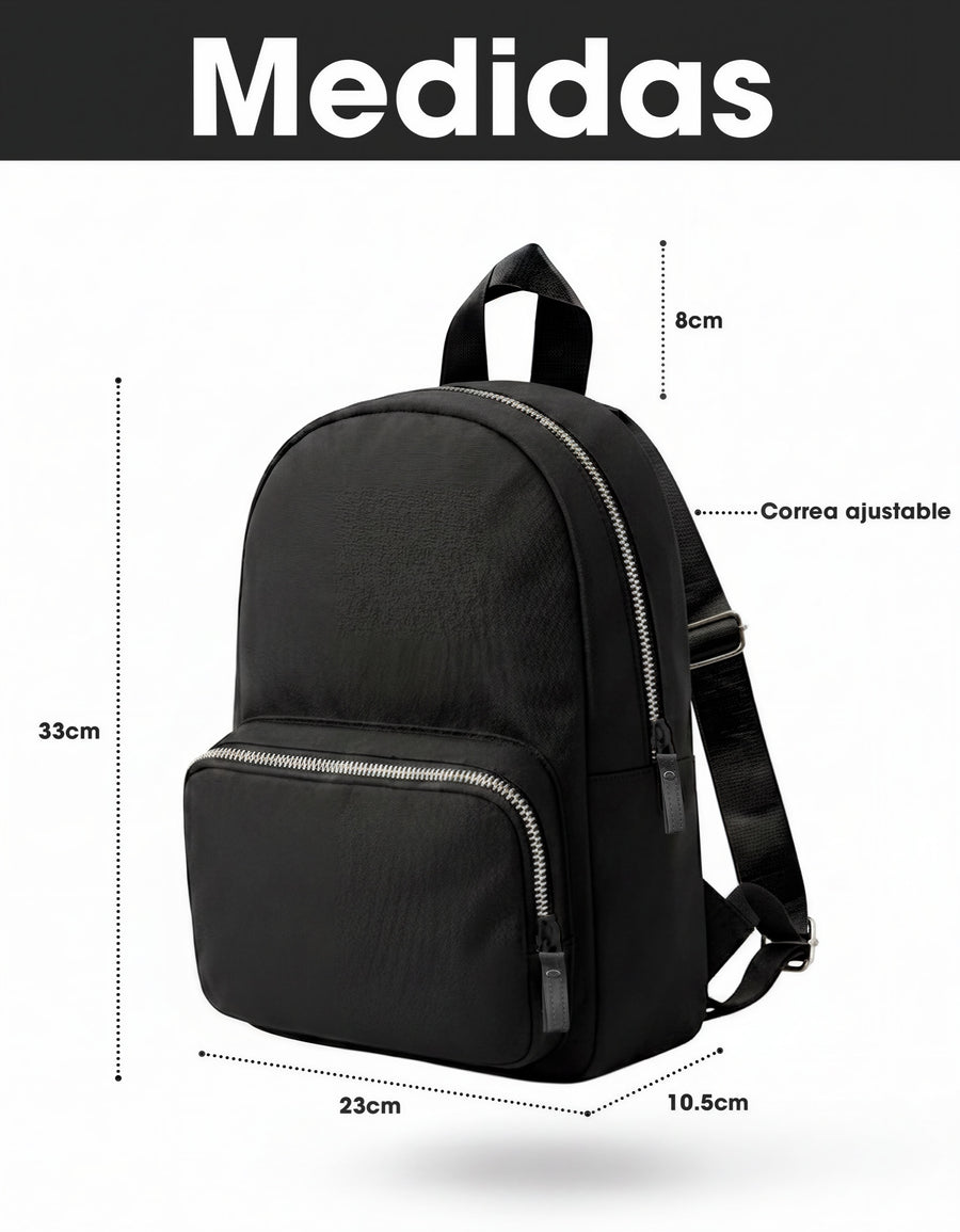 Mini Mochila Casual Mujer y Hombre · Negra · 33 × 23 cm con Correas Ajustables