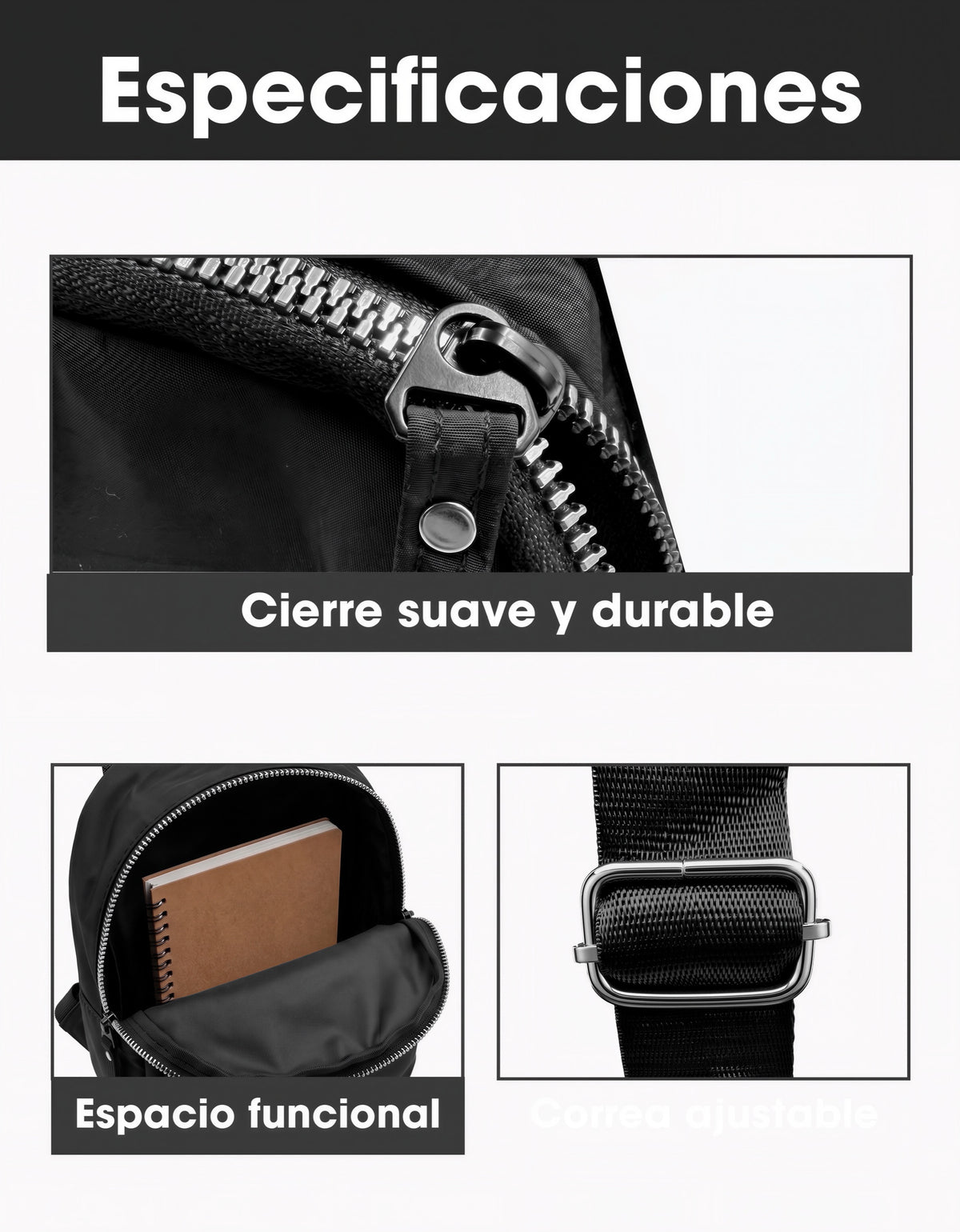 Mini Mochila Casual Mujer y Hombre · Negra · 33 × 23 cm con Correas Ajustables