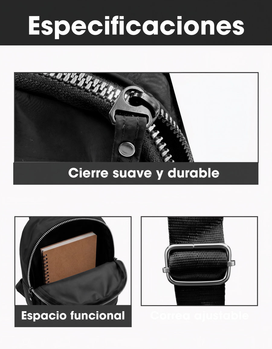 Mini Mochila Casual Mujer y Hombre · Negra · 33 × 23 cm con Correas Ajustables