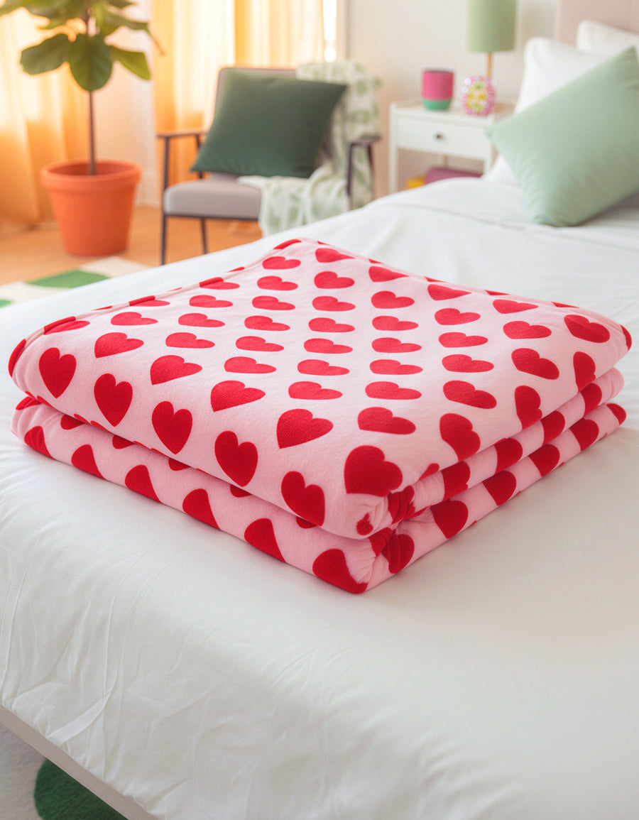 Cobija Polar con Sherpa Estampado de Corazones · Individual