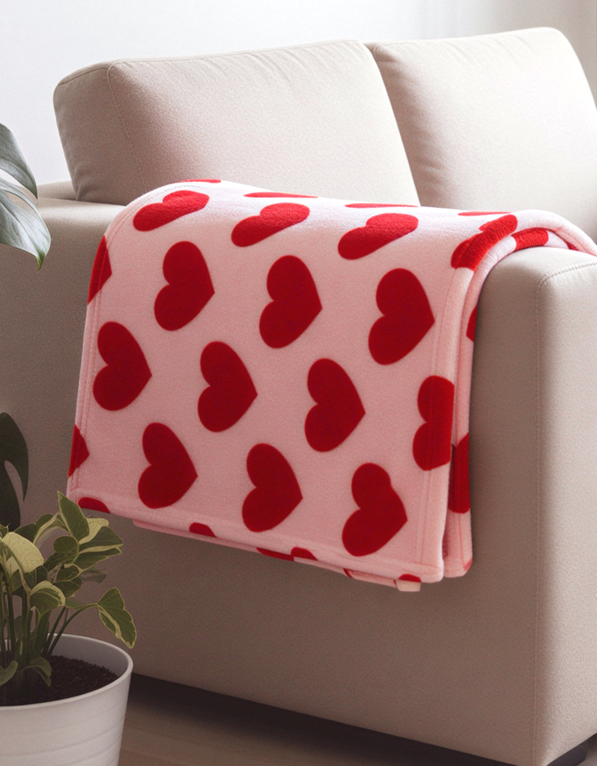 Cobija Polar con Sherpa Estampado de Corazones · Individual