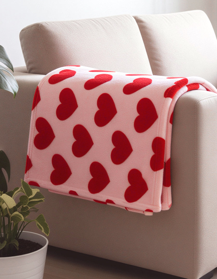 Cobija Polar con Sherpa Estampado de Corazones · Individual