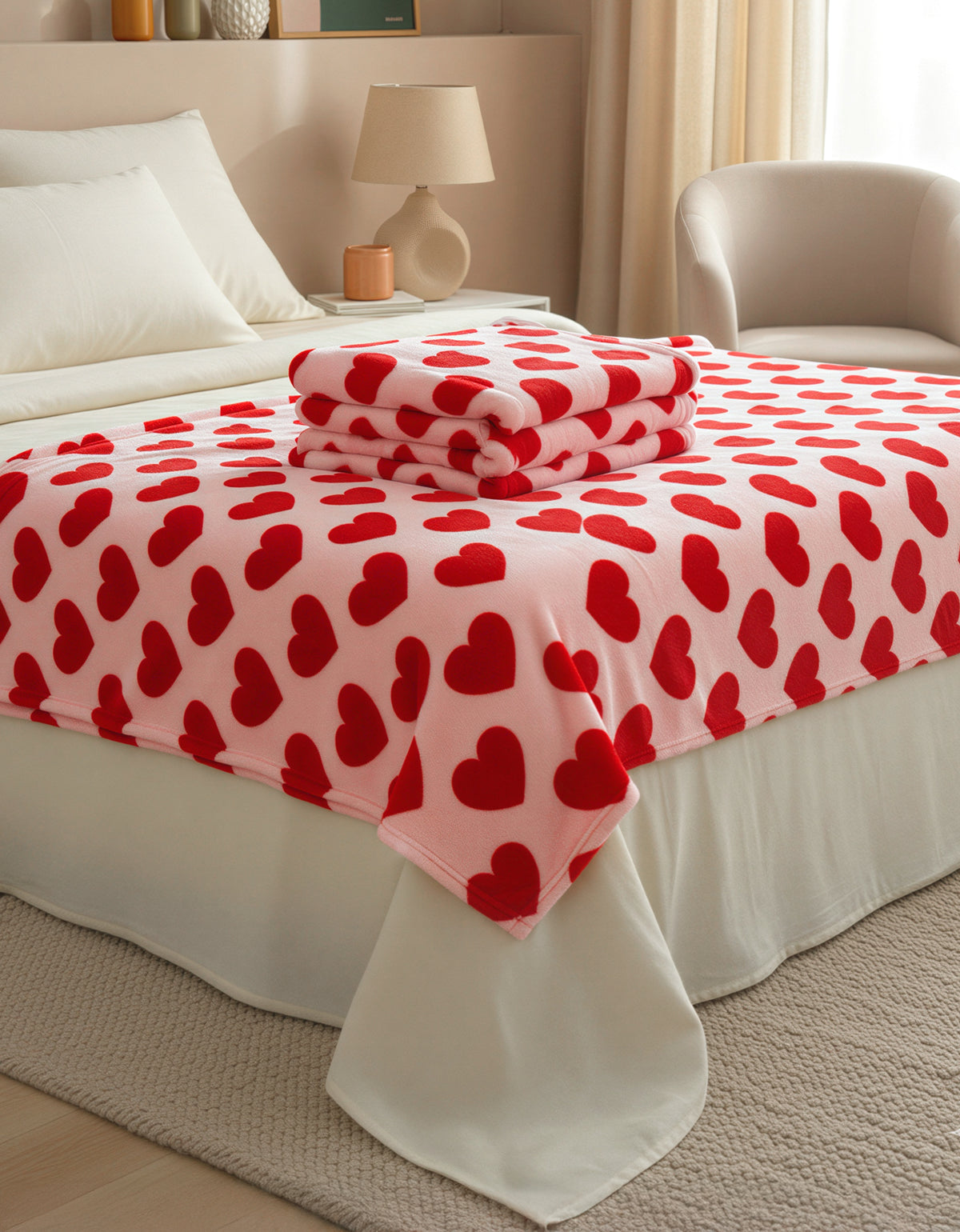 Cobija Polar con Sherpa Estampado de Corazones · Individual